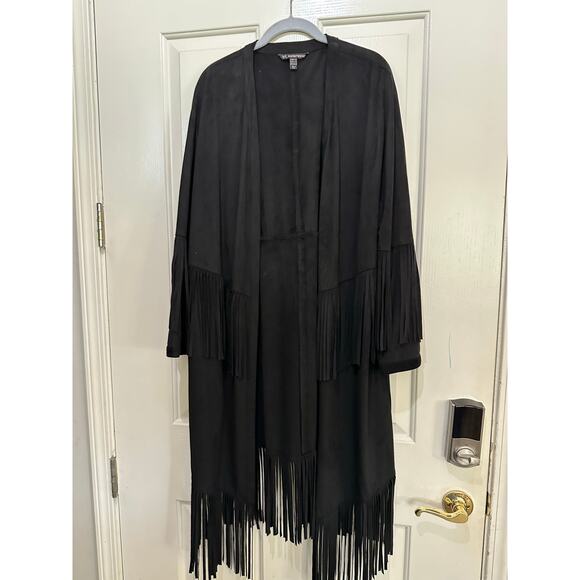 Zara TRF Women's Black Suede Fringe Western Jacket duster cardigan Size Large XL - Picture 2 of 6